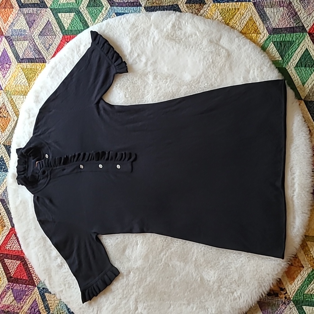 Tory Burch Black Silk & Cashmere Ruffle Accent Soft Short Sleeve Top